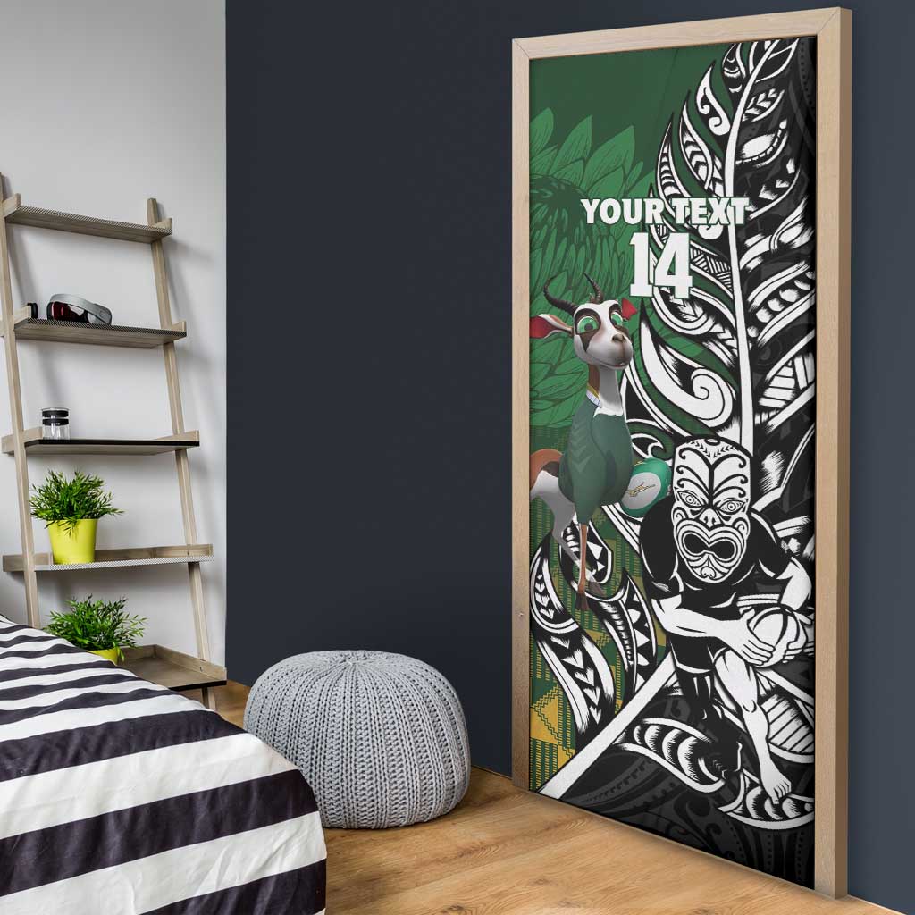New Zealand and South Africa Rugby Custom Door Cover Maori Tiki Fern Springboks Kente Pattern LT14 - Polynesian Pride