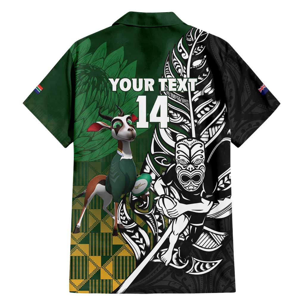 New Zealand and South Africa Rugby Custom Family Matching Long Sleeve Bodycon Dress and Hawaiian Shirt Maori Tiki Fern Springboks Kente Pattern LT14 - Polynesian Pride