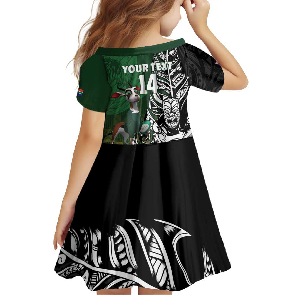 New Zealand and South Africa Rugby Custom Family Matching Mermaid Dress and Hawaiian Shirt Maori Tiki Fern Springboks Kente Pattern LT14 - Polynesian Pride