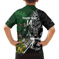 New Zealand and South Africa Rugby Custom Family Matching Off The Shoulder Long Sleeve Dress and Hawaiian Shirt Maori Tiki Fern Springboks Kente Pattern LT14 - Polynesian Pride