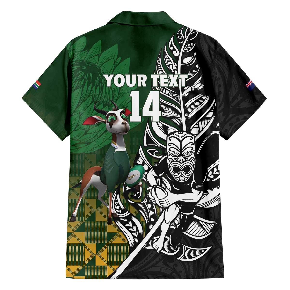 New Zealand and South Africa Rugby Custom Family Matching Off The Shoulder Long Sleeve Dress and Hawaiian Shirt Maori Tiki Fern Springboks Kente Pattern LT14 - Polynesian Pride