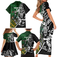 New Zealand and South Africa Rugby Custom Family Matching Short Sleeve Bodycon Dress and Hawaiian Shirt Maori Tiki Fern Springboks Kente Pattern LT14 - Polynesian Pride