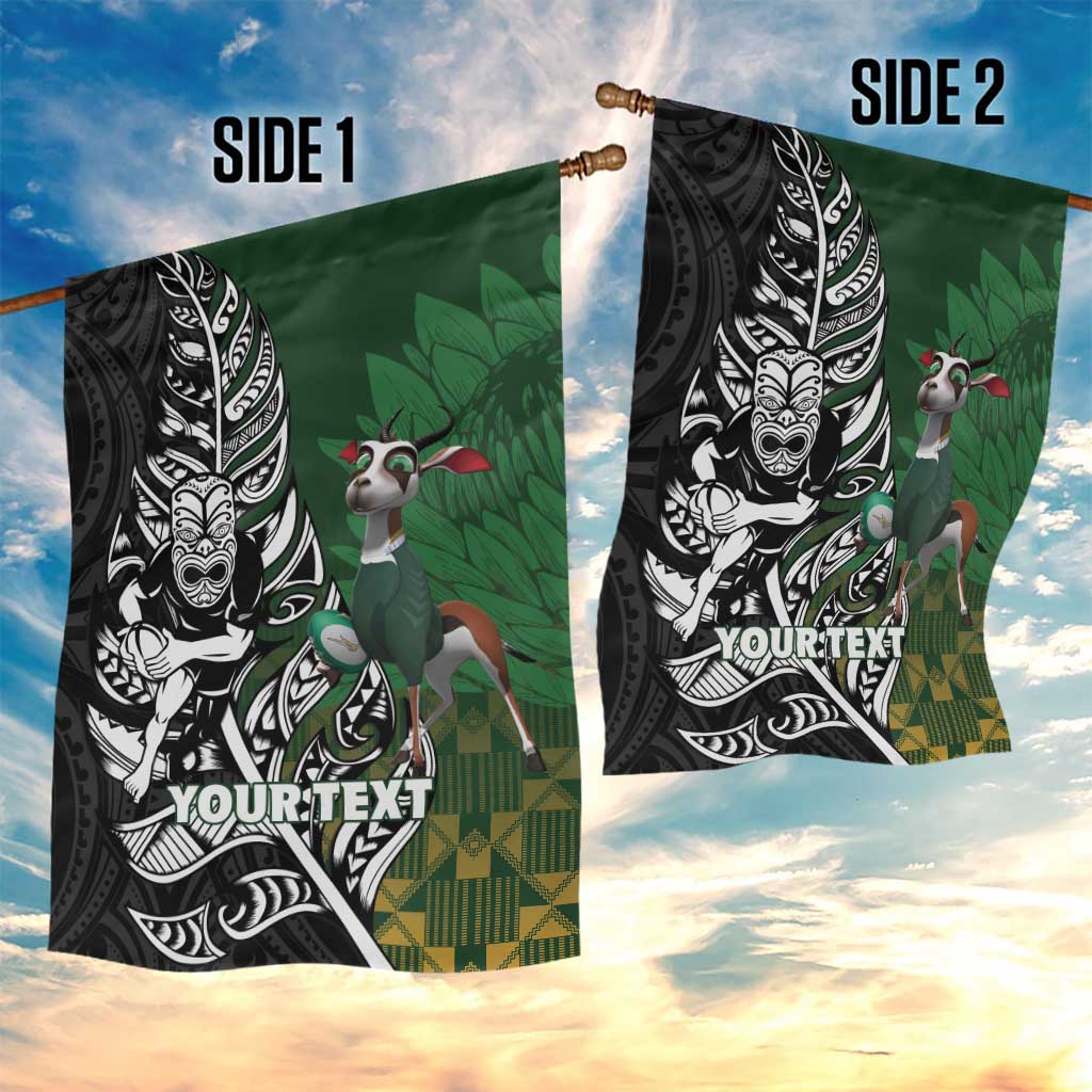 New Zealand and South Africa Rugby Custom Garden Flag Maori Tiki Fern Springboks Kente Pattern LT14 - Polynesian Pride