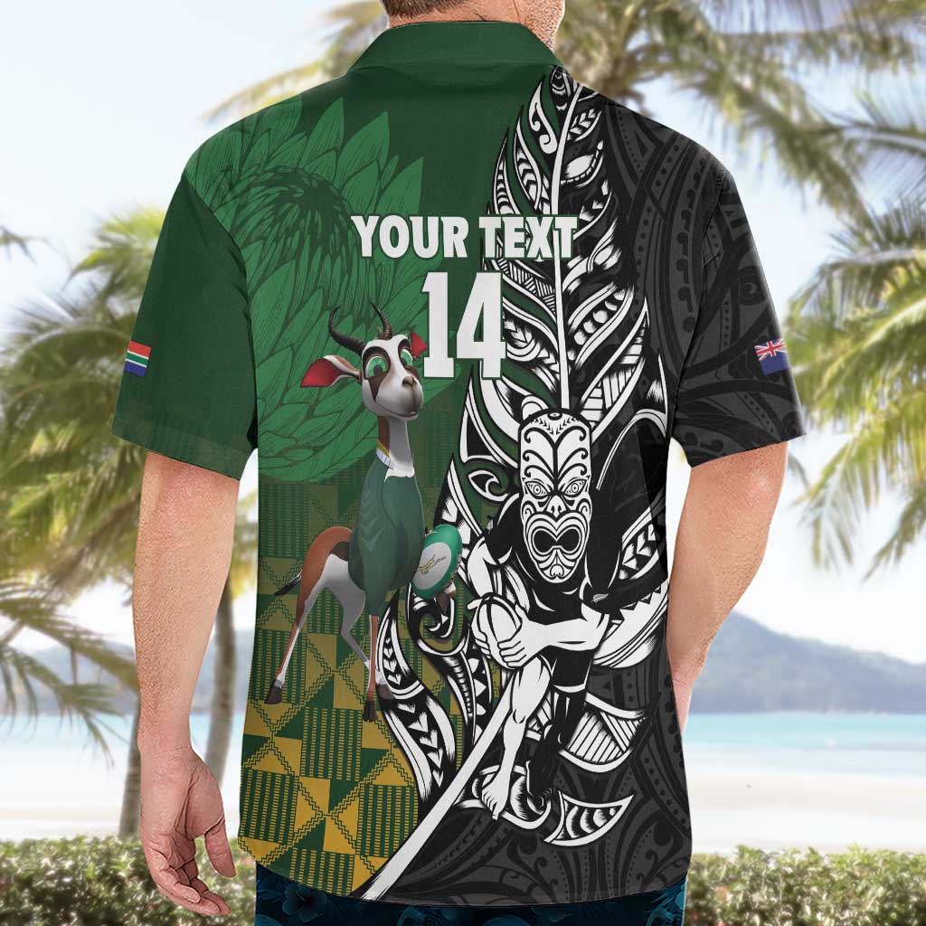 New Zealand and South Africa Rugby Custom Hawaiian Shirt Maori Tiki Fern Springboks Kente Pattern LT14 - Polynesian Pride