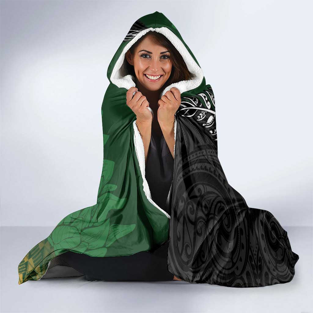 New Zealand and South Africa Rugby Custom Hooded Blanket Maori Tiki Fern Springboks Kente Pattern LT14 - Polynesian Pride