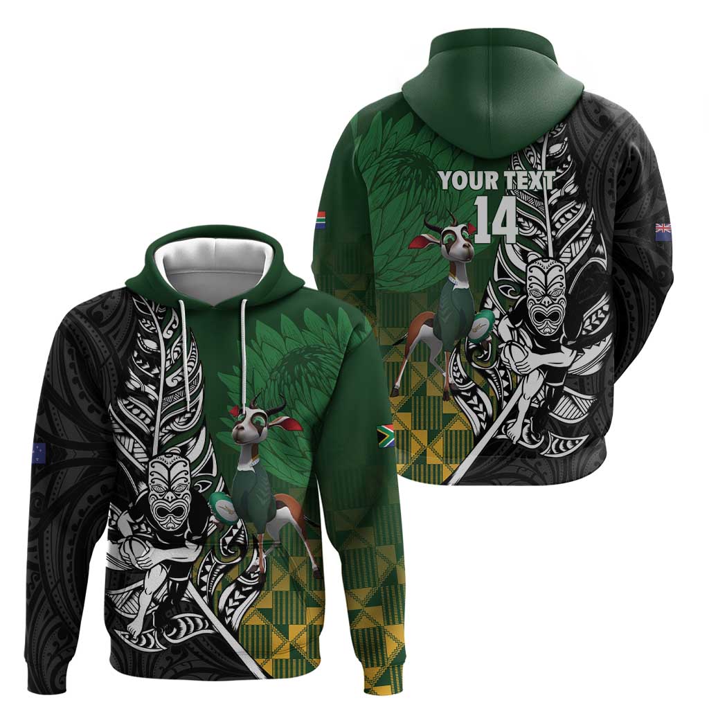 New Zealand and South Africa Rugby Custom Hoodie Maori Tiki Fern Springboks Kente Pattern LT14 - Polynesian Pride