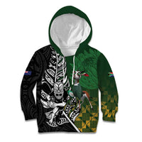 New Zealand and South Africa Rugby Custom Kid Hoodie Maori Tiki Fern Springboks Kente Pattern LT14 Hoodie Green - Polynesian Pride