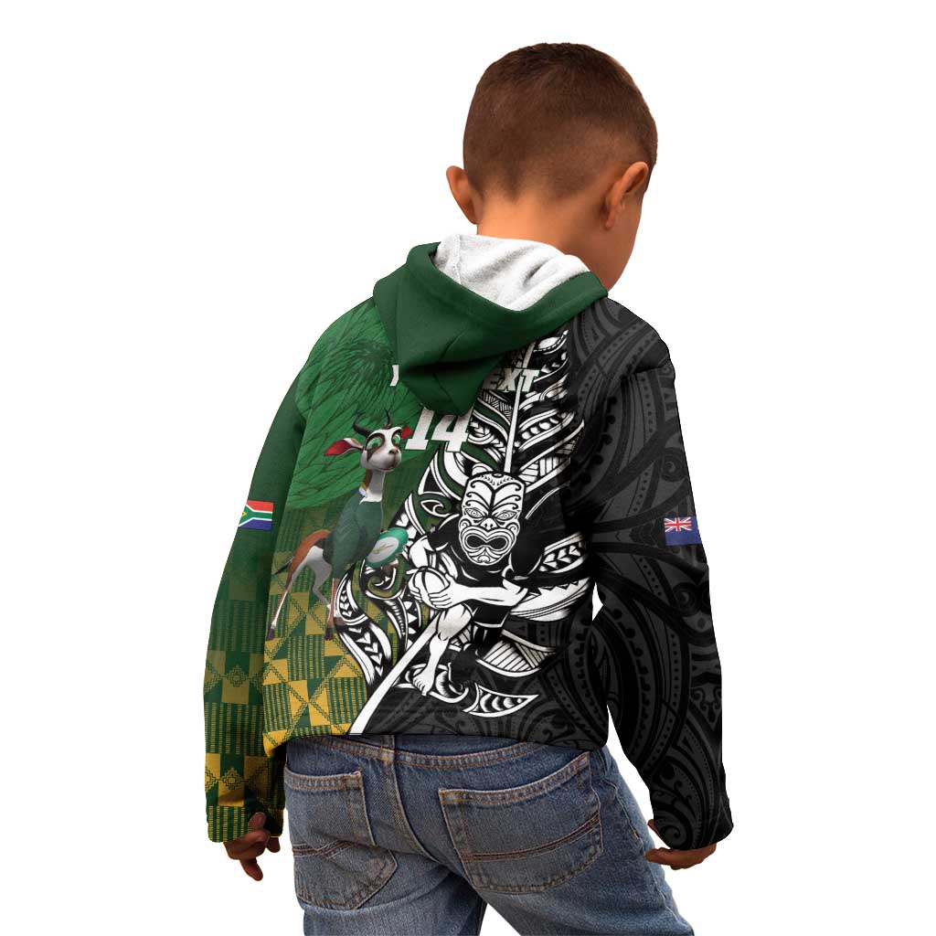 New Zealand and South Africa Rugby Custom Kid Hoodie Maori Tiki Fern Springboks Kente Pattern LT14 - Polynesian Pride