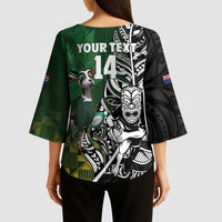 New Zealand and South Africa Rugby Custom Kimono Sleeve Blouse Maori Tiki Fern Springboks Kente Pattern LT14 - Polynesian Pride