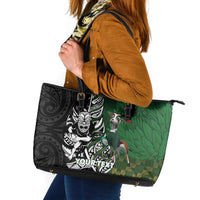 New Zealand and South Africa Rugby Custom Leather Tote Bag Maori Tiki Fern Springboks Kente Pattern LT14 Green - Polynesian Pride