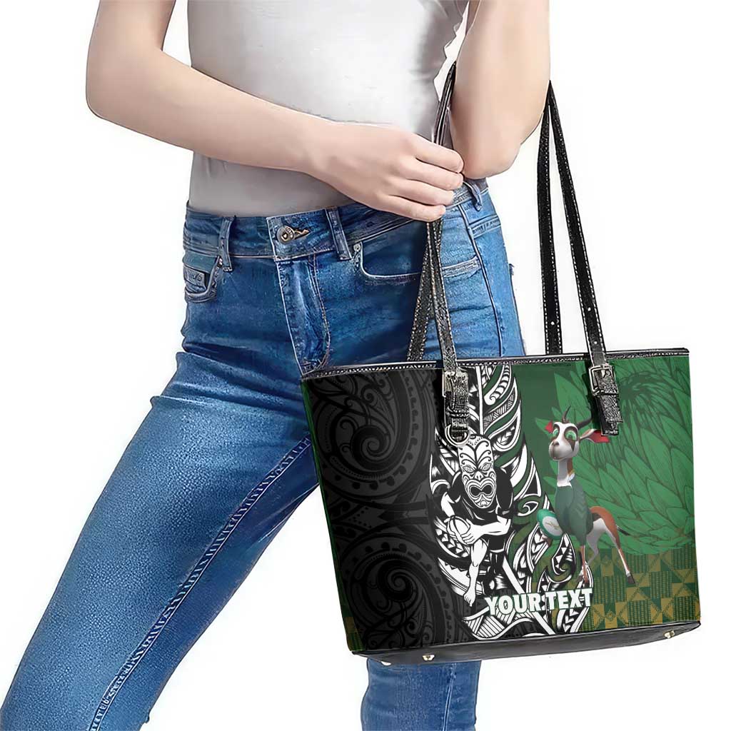 New Zealand and South Africa Rugby Custom Leather Tote Bag Maori Tiki Fern Springboks Kente Pattern LT14 - Polynesian Pride