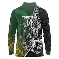 New Zealand and South Africa Rugby Custom Long Sleeve Polo Shirt Maori Tiki Fern Springboks Kente Pattern LT14 - Polynesian Pride