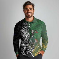 New Zealand and South Africa Rugby Custom Long Sleeve Polo Shirt Maori Tiki Fern Springboks Kente Pattern LT14 - Polynesian Pride