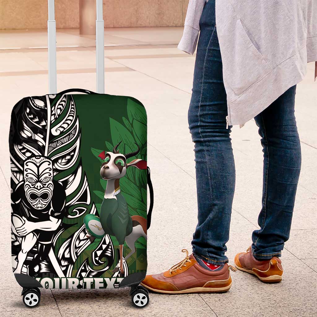 New Zealand and South Africa Rugby Custom Luggage Cover Maori Tiki Fern Springboks Kente Pattern LT14 Green - Polynesian Pride