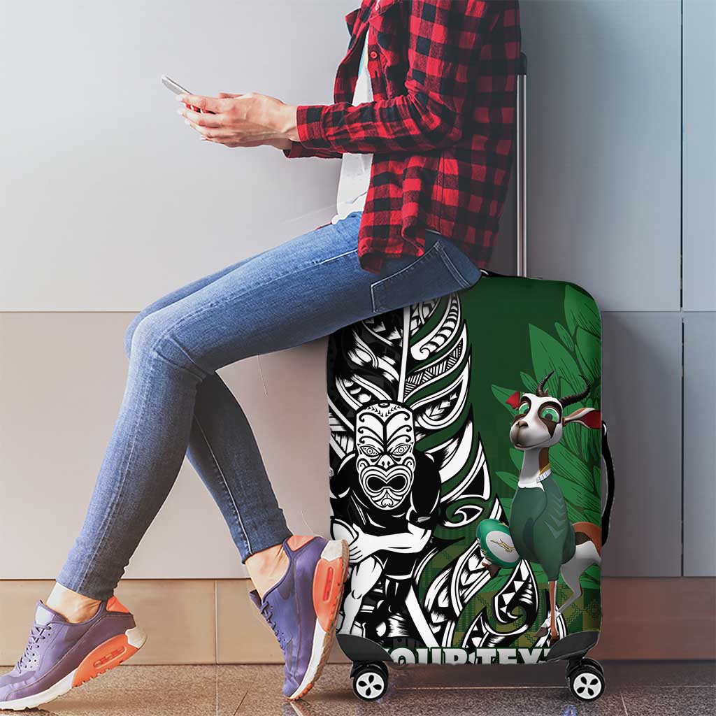 New Zealand and South Africa Rugby Custom Luggage Cover Maori Tiki Fern Springboks Kente Pattern LT14 - Polynesian Pride