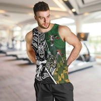 New Zealand and South Africa Rugby Custom Men Tank Top Maori Tiki Fern Springboks Kente Pattern LT14 Green - Polynesian Pride