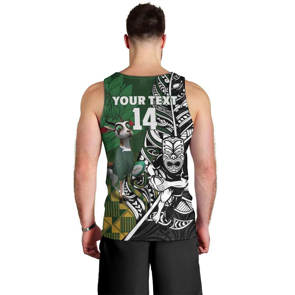 New Zealand and South Africa Rugby Custom Men Tank Top Maori Tiki Fern Springboks Kente Pattern LT14 - Polynesian Pride
