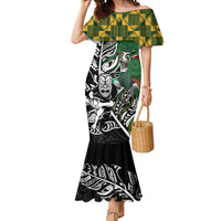 New Zealand and South Africa Rugby Custom Mermaid Dress Maori Tiki Fern Springboks Kente Pattern LT14 Women Green - Polynesian Pride
