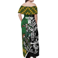 New Zealand and South Africa Rugby Custom Off Shoulder Maxi Dress Maori Tiki Fern Springboks Kente Pattern LT14 - Polynesian Pride