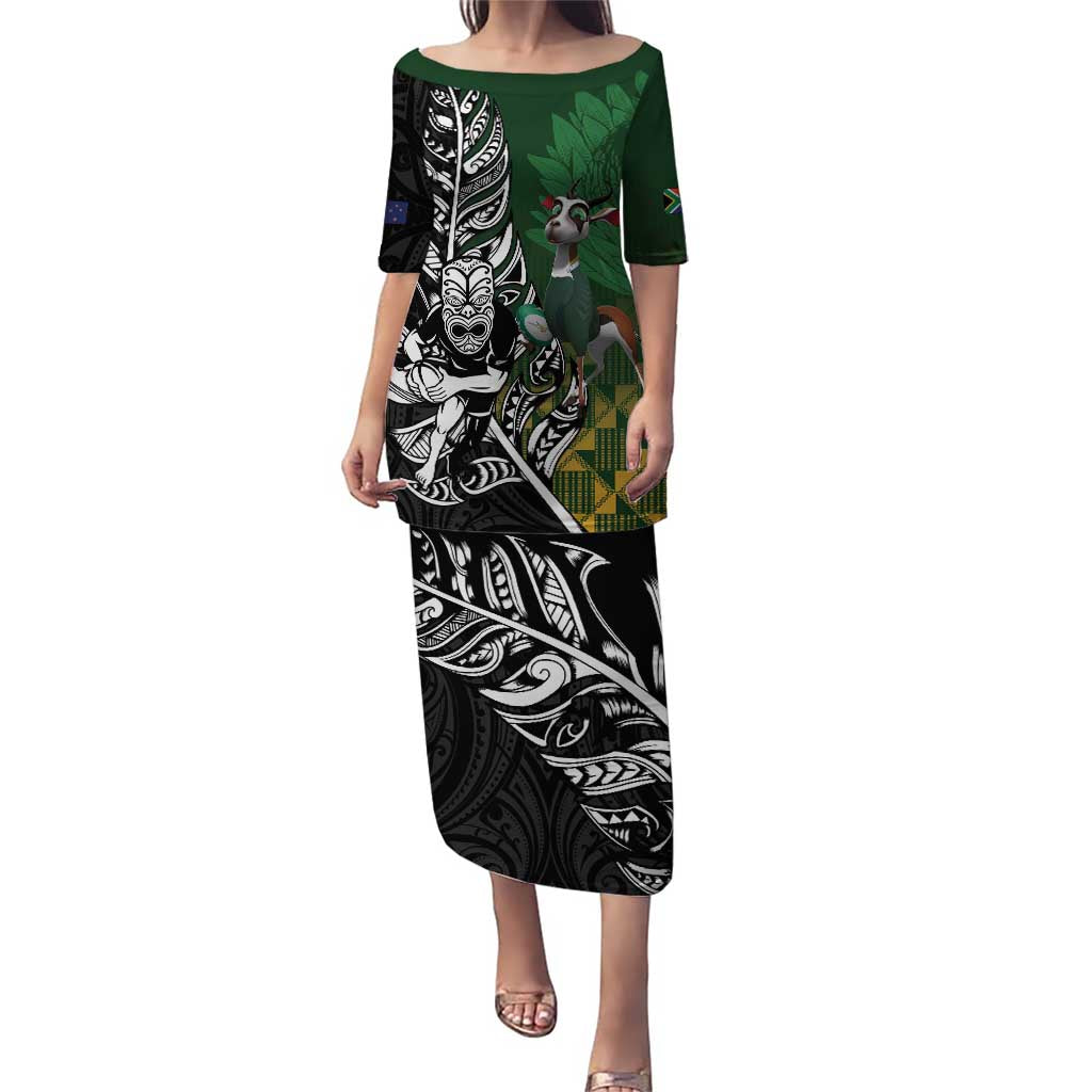 New Zealand and South Africa Rugby Custom Puletasi Maori Tiki Fern Springboks Kente Pattern - Polynesian Pride