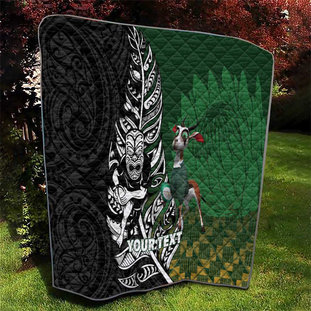 New Zealand and South Africa Rugby Custom Quilt Maori Tiki Fern Springboks Kente Pattern - Polynesian Pride