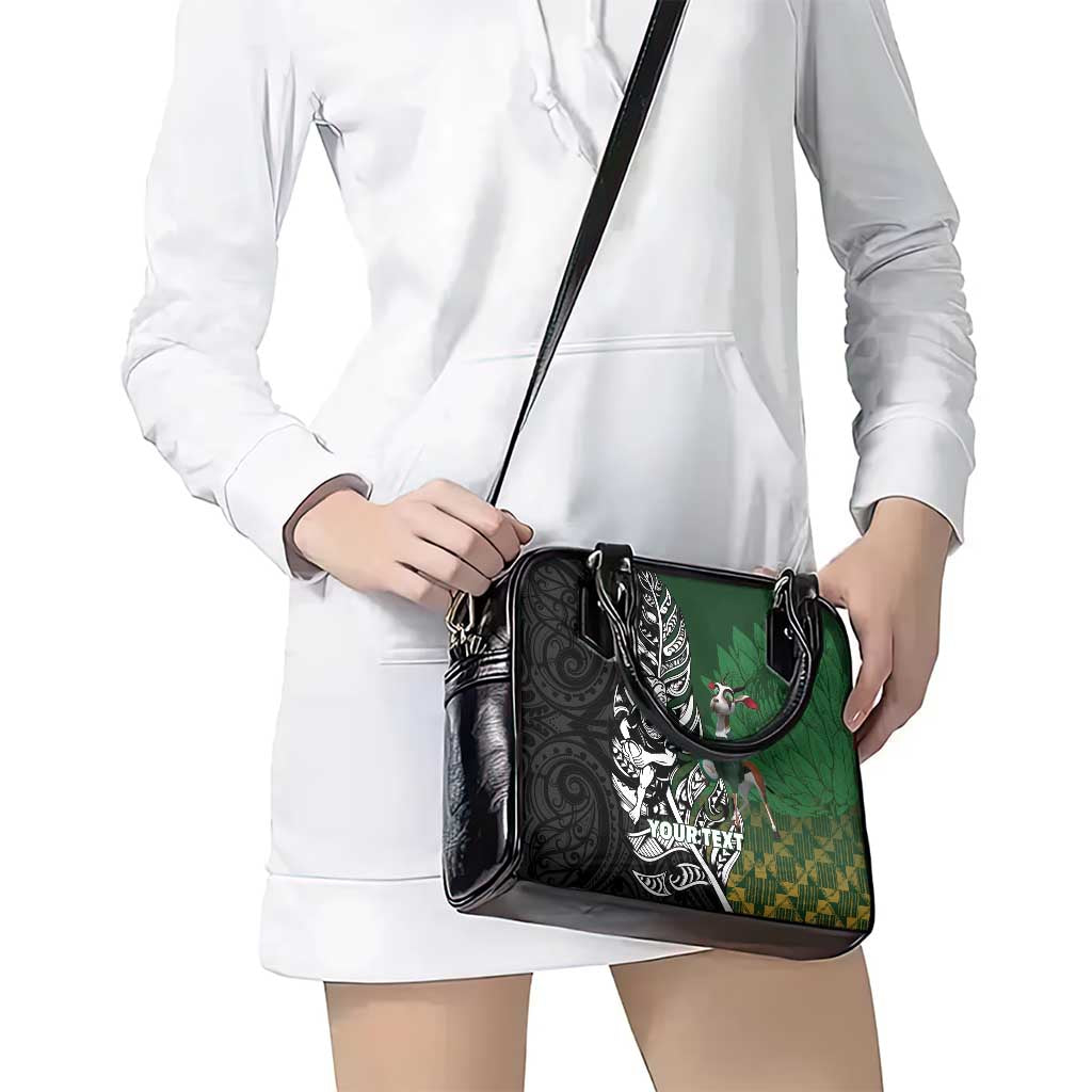 New Zealand and South Africa Rugby Custom Shoulder Handbag Maori Tiki Fern Springboks Kente Pattern - Polynesian Pride