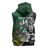 New Zealand and South Africa Rugby Custom Sleeveless Hoodie Maori Tiki Fern Springboks Kente Pattern LT14 - Polynesian Pride