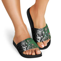 New Zealand and South Africa Rugby Custom Slide Sandals Maori Tiki Fern Springboks Kente Pattern - Polynesian Pride
