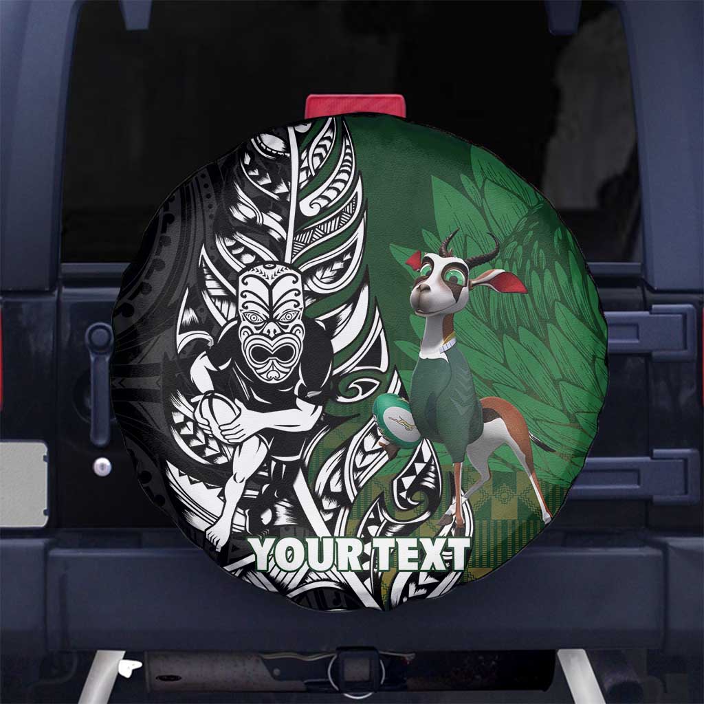 New Zealand and South Africa Rugby Custom Spare Tire Cover Maori Tiki Fern Springboks Kente Pattern LT14 No hole Green - Polynesian Pride