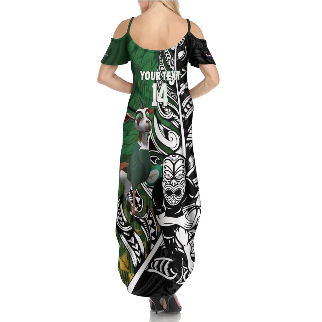 New Zealand and South Africa Rugby Custom Summer Maxi Dress Maori Tiki Fern Springboks Kente Pattern LT14 - Polynesian Pride