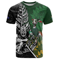 New Zealand and South Africa Rugby Custom T Shirt Maori Tiki Fern Springboks Kente Pattern LT14 Green - Polynesian Pride