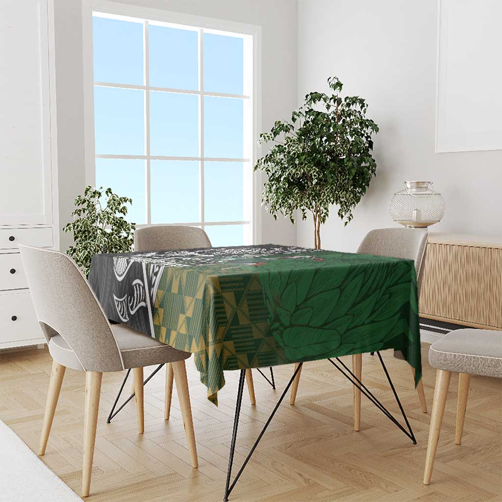 New Zealand and South Africa Rugby Custom Tablecloth Maori Tiki Fern Springboks Kente Pattern - Polynesian Pride