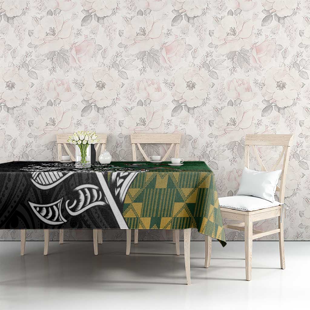 New Zealand and South Africa Rugby Custom Tablecloth Maori Tiki Fern Springboks Kente Pattern - Polynesian Pride