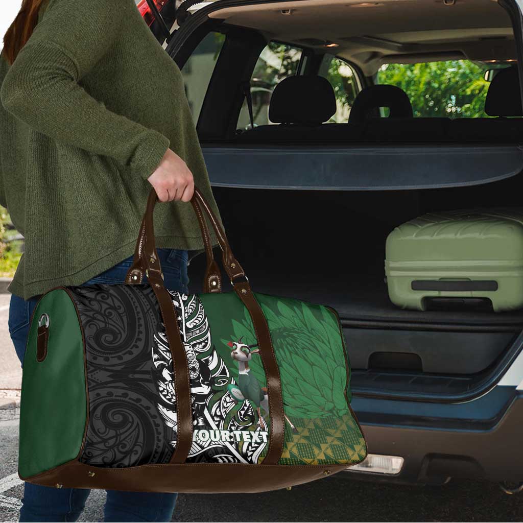 New Zealand and South Africa Rugby Custom Travel Bag Maori Tiki Fern Springboks Kente Pattern LT14 - Polynesian Pride