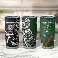 New Zealand and South Africa Rugby Tumbler Cup Maori Tiki Fern Springboks Kente Pattern LT14 - Polynesian Pride