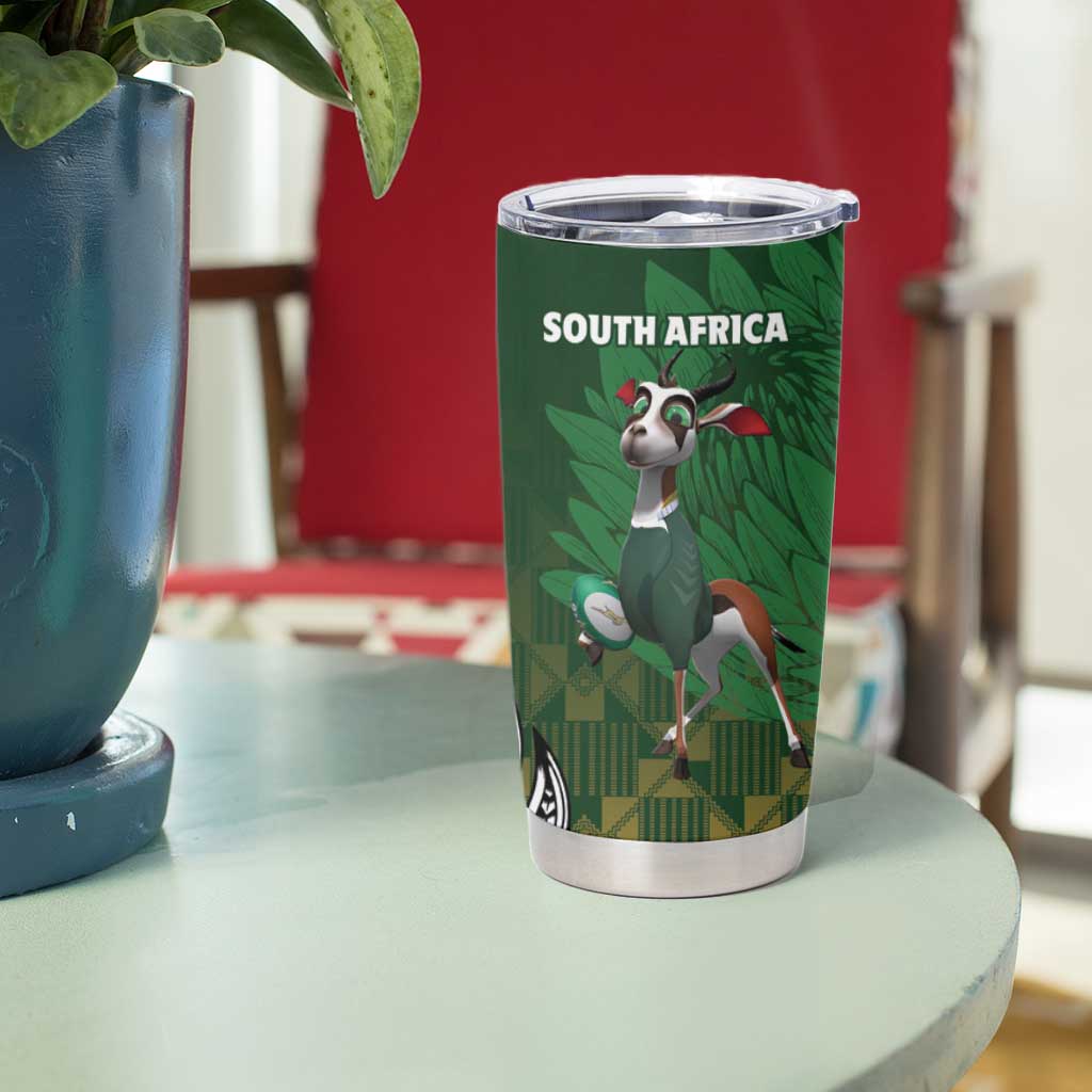 New Zealand and South Africa Rugby Tumbler Cup Maori Tiki Fern Springboks Kente Pattern LT14 - Polynesian Pride