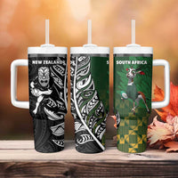 New Zealand and South Africa Rugby Tumbler With Handle Maori Tiki Fern Springboks Kente Pattern LT14 - Polynesian Pride