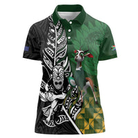 New Zealand and South Africa Rugby Custom Women Polo Shirt Maori Tiki Fern Springboks Kente Pattern LT14 Female Green - Polynesian Pride