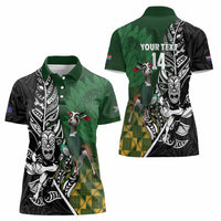 New Zealand and South Africa Rugby Custom Women Polo Shirt Maori Tiki Fern Springboks Kente Pattern LT14 - Polynesian Pride