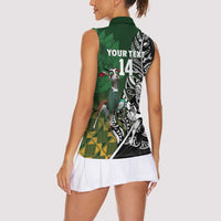 New Zealand and South Africa Rugby Custom Women Sleeveless Polo Shirt Maori Tiki Fern Springboks Kente Pattern LT14 - Polynesian Pride