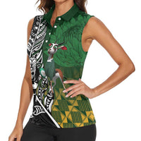 New Zealand and South Africa Rugby Custom Women Sleeveless Polo Shirt Maori Tiki Fern Springboks Kente Pattern LT14 - Polynesian Pride