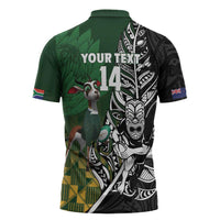 New Zealand and South Africa Rugby Custom Zipper Polo Shirt Maori Tiki Fern Springboks Kente Pattern LT14 - Polynesian Pride