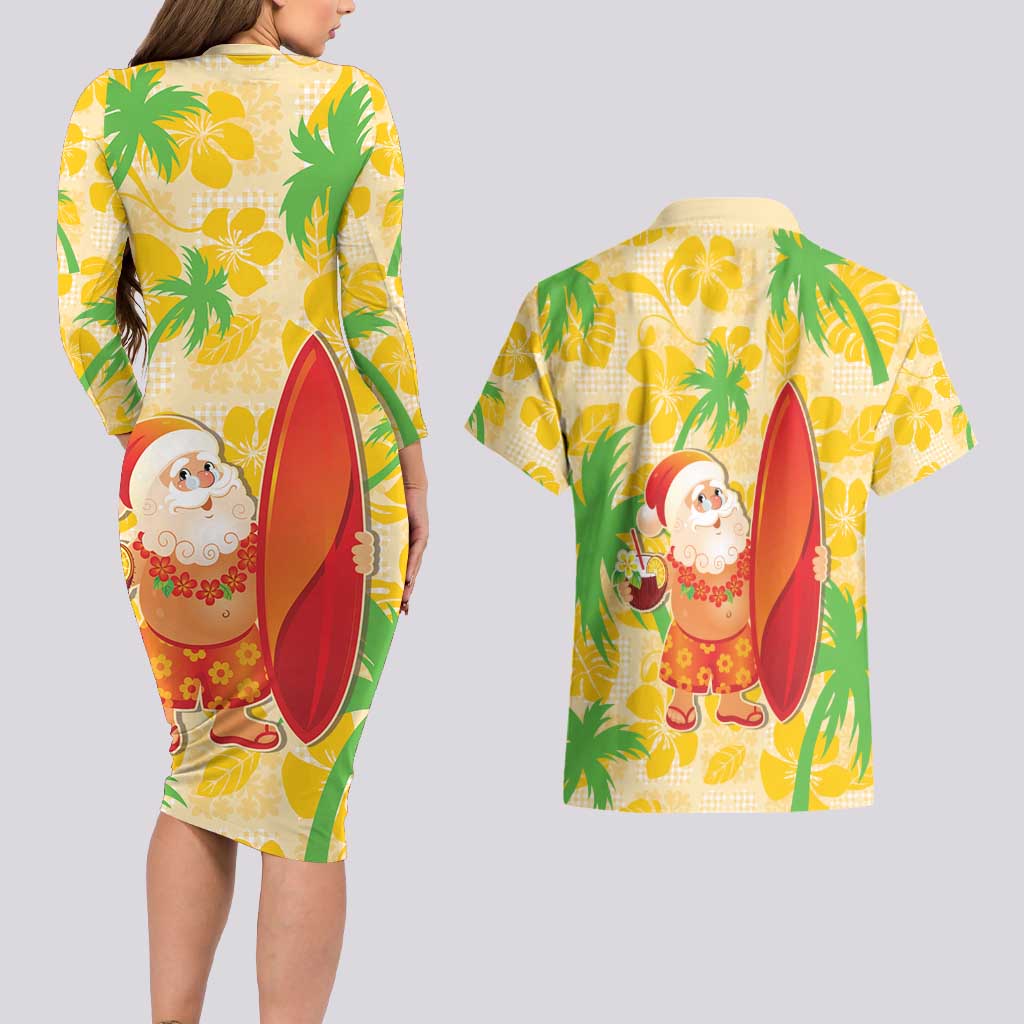 Aloha Hawaii Christmas Couples Matching Long Sleeve Bodycon Dress and Hawaiian Shirt Mele Kalikimaka Funny Santa Palaka Quilt Motifs LT14 - Polynesian Pride