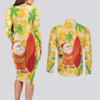 Aloha Hawaii Christmas Couples Matching Long Sleeve Bodycon Dress and Long Sleeve Button Shirt Mele Kalikimaka Funny Santa Palaka Quilt Motifs LT14 - Polynesian Pride
