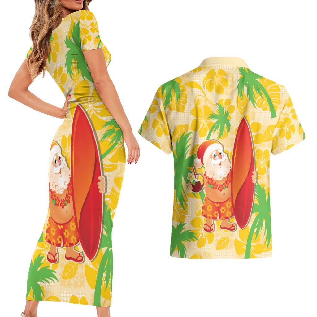 Aloha Hawaii Christmas Couples Matching Short Sleeve Bodycon Dress and Hawaiian Shirt Mele Kalikimaka Funny Santa Palaka Quilt Motifs LT14 - Polynesian Pride