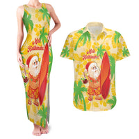 Aloha Hawaii Christmas Couples Matching Tank Maxi Dress and Hawaiian Shirt Mele Kalikimaka Funny Santa Palaka Quilt Motifs LT14 Yellow - Polynesian Pride