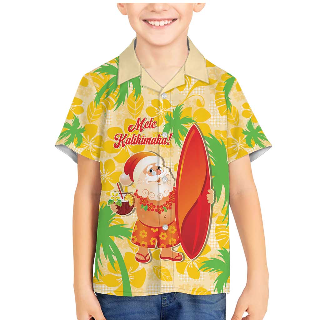 Aloha Hawaii Christmas Family Matching Mermaid Dress and Hawaiian Shirt Mele Kalikimaka Funny Santa Palaka Quilt Motifs LT14 Son's Shirt Yellow - Polynesian Pride