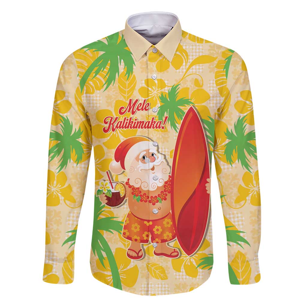 Aloha Hawaii Christmas Family Matching Off Shoulder Maxi Dress and Hawaiian Shirt Mele Kalikimaka Funny Santa Palaka Quilt Motifs LT14 Dad's Shirt - Long Sleeve Yellow - Polynesian Pride