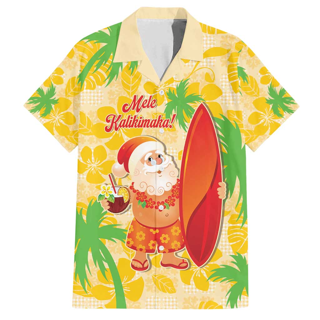Aloha Hawaii Christmas Family Matching Puletasi and Hawaiian Shirt Mele Kalikimaka Funny Santa Palaka Quilt Motifs LT14 Dad's Shirt - Short Sleeve Yellow - Polynesian Pride