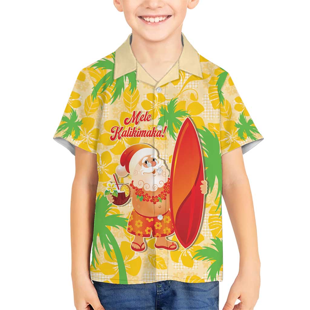 Aloha Hawaii Christmas Family Matching Puletasi and Hawaiian Shirt Mele Kalikimaka Funny Santa Palaka Quilt Motifs LT14 Son's Shirt Yellow - Polynesian Pride